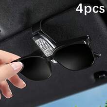 1pc/2pcs/4pcs Crystal-Like Car Eyewear Clip With Ticket/Card Holder For Car Interior Decor - Fashion Glasses Visor Hook - A - View 13