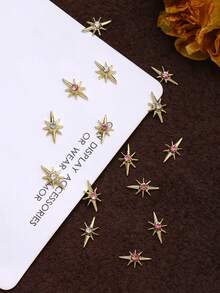 20pcs Starlight Gold & Silver Metal Nail Art Charms, Minimalist Luxury Style, Bright Pink & White Rhinestone Nail Gems, Suitable For Music Festival & Travel, Multi-Functional DIY Nail Decoration Accessories - Multicolor - View 3