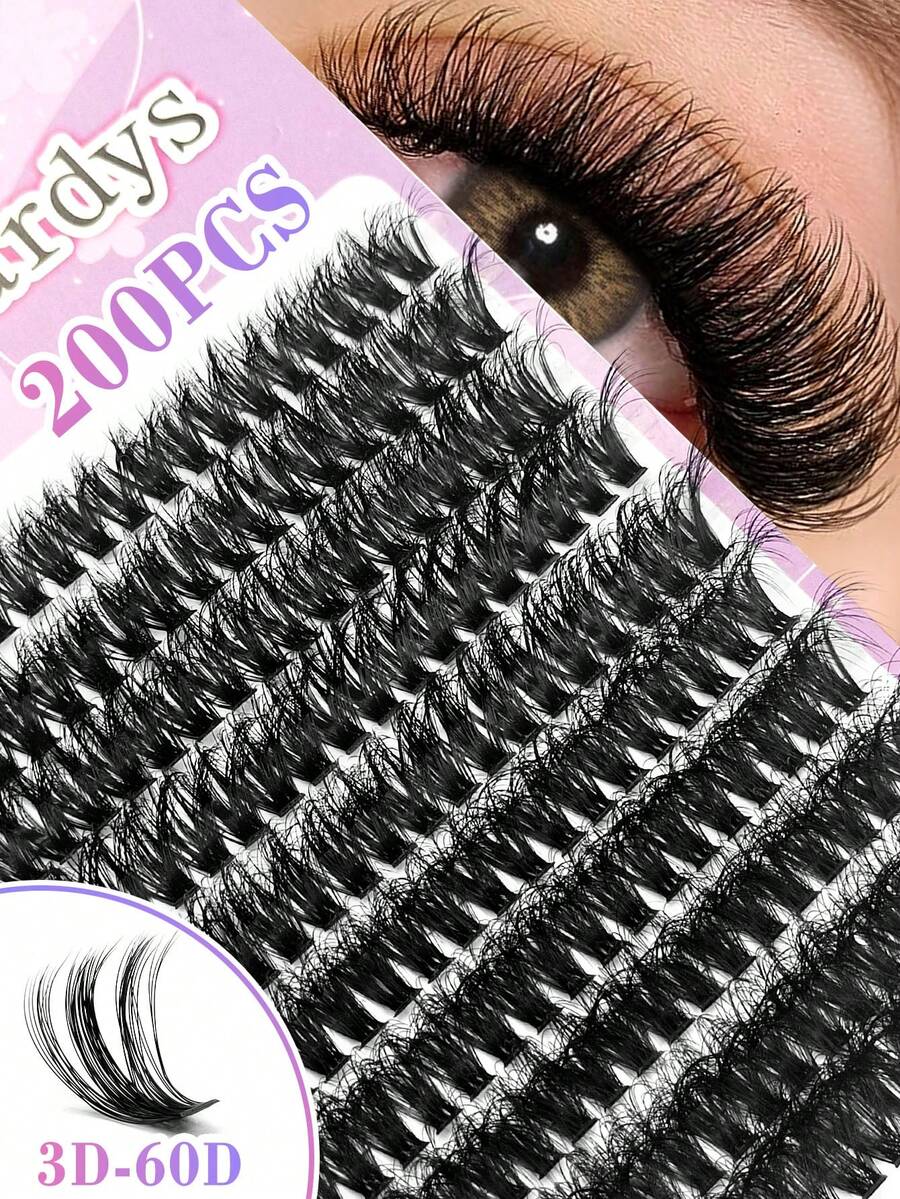 200pcs D-Curl Lashes Cluters, 10-18mm Length, 10 Rows 60D Eyelash, 3D Effect Individual False Eyelashes, Comfortable Wear, Easy To Create Delicate Eye Makeup, Suitable For Various Occasions Like Parties, Daily Travel, Etc. - D - View 1