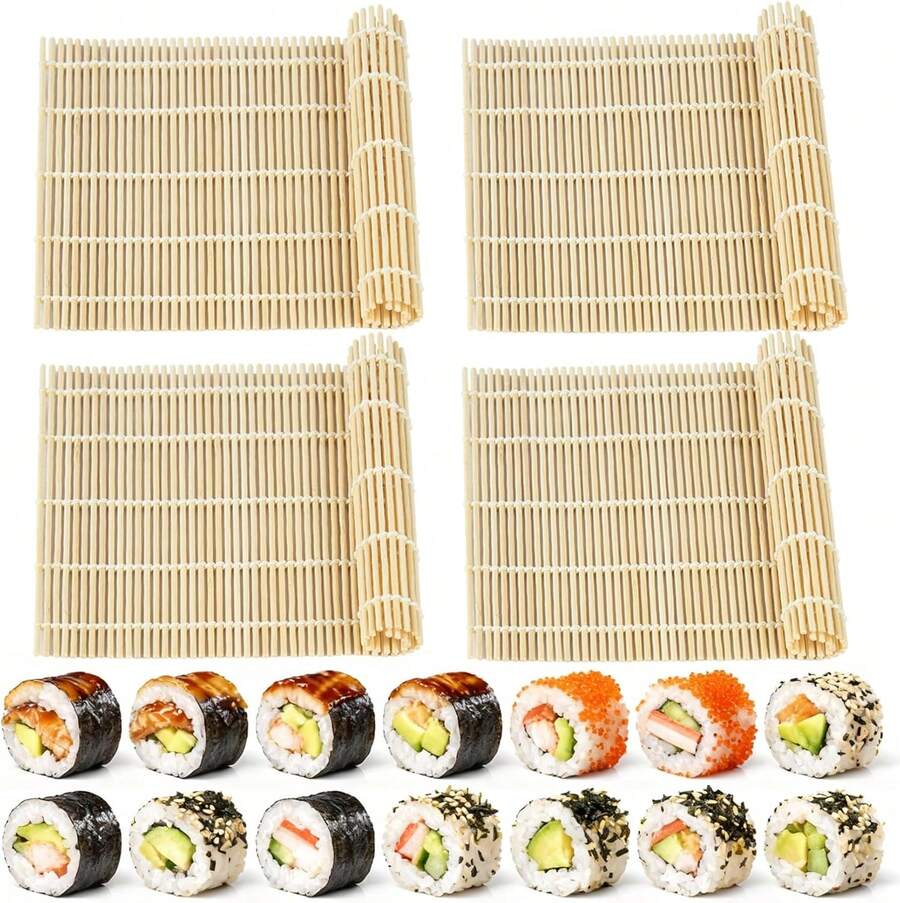 4 Pcs Bamboo Roll Sushi Mat, Sushi Roll Maker For Kimbap Sushi Maki Rolls, Easy Homemade (9.5" X 9.5") - View 1
