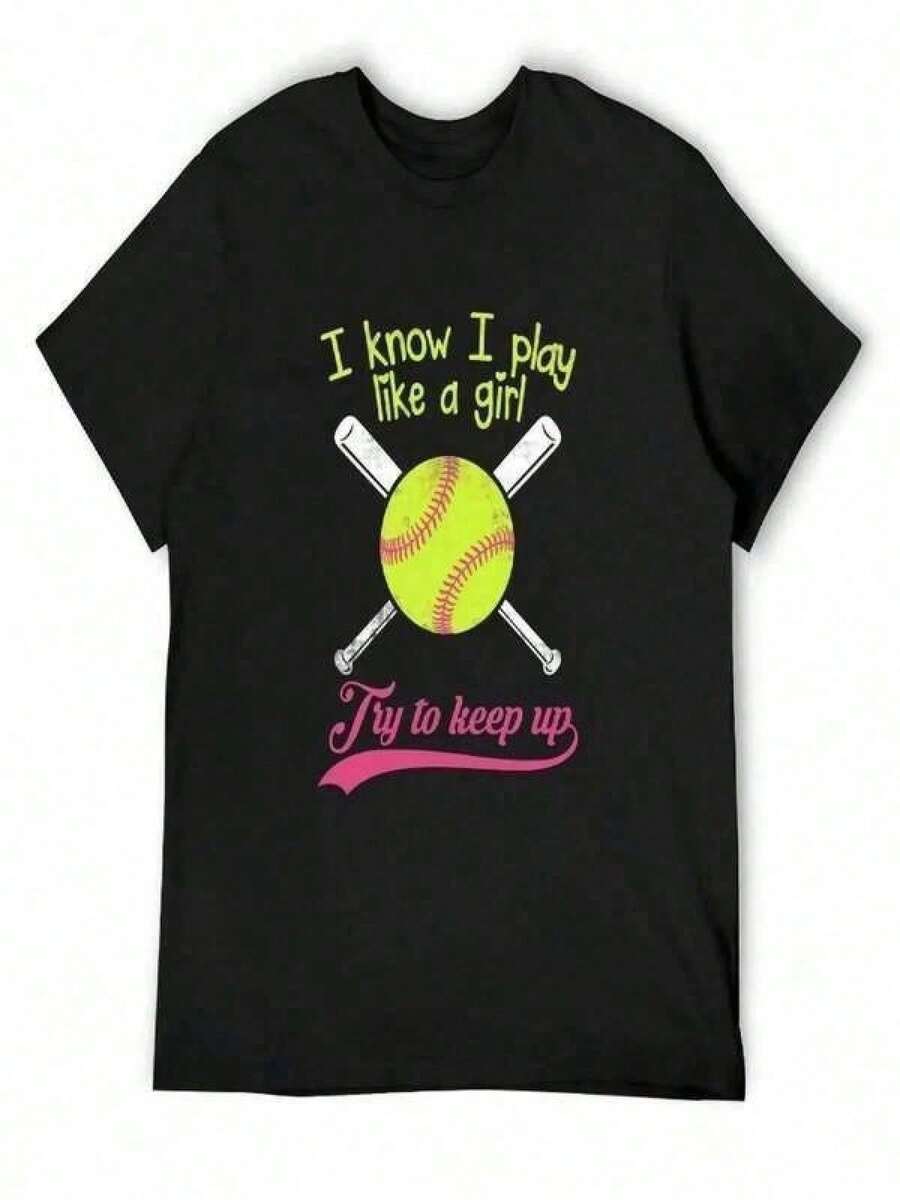 Unique Print Casual T-Shirt Boys Baseball Drip Graphic Tees, Baseball Stuff, Jersey Summer Tops, Baseball I Know I Play Like A Girl Try To Keep Up - Softball T-Shirt Baggy Shirts Anime Stuff Blanks Mens Clothes Baseball Lifestyle 101 Youth, Tween Boy Top, Family Matching Outfit Adult And Children's Sizes, Gifts For Baseball Fan 100% Cotton T-Shirt, Baseball Stuff, Softball Stuff For Girls, Ropa De Niño De 12 A 14, Boy Summer Outfits,Short Sleeve Round Neck Tee For Boys & Girls,Casual Streetwear Style,191g Heavy Cotton T Shirt,Soft Stretchy,Machine Washable, - Negro - Ver 1