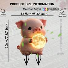 Acrylic Cute Animal Garden Yard Stake 2D Flat Printing Piglet Holding Glowing Moon Outdoor Decor Waterproof Lawn Ornament Adorable Baby Pig With Light Ball Patio Pathway Flower Bed Home Art Spring Summer Best Gift For Mom Grandma Women Kids Girls - Piggy - View 3