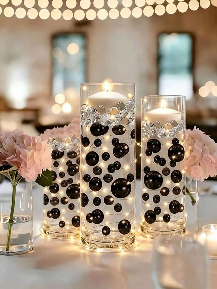 200g Artificial Floating Non-Porous Pearls For Vase Filler, With Water Absorbent Gel Beads, 10mm/16mm/20mm Mixed Sizes, For Vase Decoration, Wedding Decor, Vase Filler, Floating Candle Decoration, Home Center Table Decor, Suitable For DIY Wedding, Birthday, Theme Party, Valentine's Day Decor, Halloween Decor And Christmas Center Decoration (Includes Water Beads)