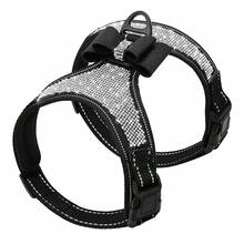 1pc Reflective Pink Korean Velvet Rhinestone Dog Harness, Adjustable Size, Breathable In Red & Black - Black - View 11