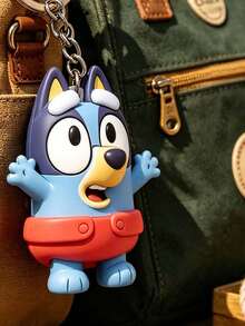 Bluey Themed 2D Cartoon Keychain, Featuring A Playful, Winking Character Design With Vibrant Colors And A Cute, Squishy Texture. Made Of Durable, Soft Silicone, This Lightweight Keychain Is Both A Charming Accessory And A Practical Organizer For Keys Or Bags, Adding A Fun, Whimsical Touch To Everyday Carry. - Multiple Styles - View 6