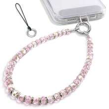 SURPHY Phone Charm, Pearl Phone Charms with Tether Tab and Premium Metal Buckle, Cellphone Lanyard Beaded Bracelets for Women, Cellphone Chain Wrist Strap - B-Cristales Rosados - Ver 2