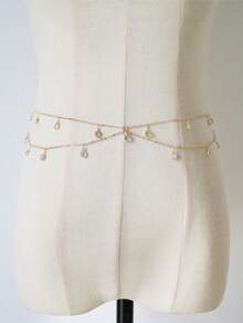 1PC Sexy Sparkling Pearl Waist Chain Beach Party Body Chain Women's Fashion Jewelry Accessory - Gold - View 2
