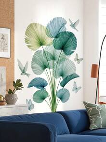 2pcs Plant Leaf Background Wall Landscape Painting, Pastoral Floral Wall Decor Sticker, Floral Decoration, Removable Waterproof PVC Wall Decal - 69389-weiyudu - View 2