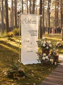 1pc Customized Wedding Welcome Banner, Personalized Wedding Sign, White Customized Wedding Welcome Sign, Wedding Decoration, Decorative Banner, Groom And Bride Gift, Multi-Functional, Multi-Size, Adjustable, Decorative, Reusable, Personalized, Customized, Home Decor, Suitable For Wedding, Wedding Decoration, Wedding Party, Bridal Shower, Birthday Party, Wedding Welcome Use - Multicolor - View 7