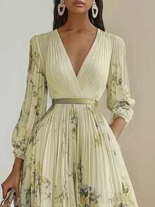 Vestido estampado para vacaciones estilo europeo gran - Amarillo - Ver 2