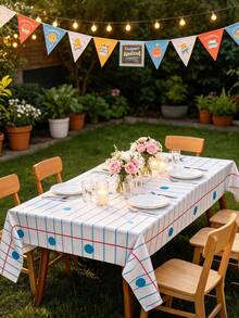 Blau gestreifte rechteckige Tischdecke, modernes Linien- und Punktmuster, dekorative Tischabdeckung und Oberflächenschutz für Küche, Esszimmer, Cafés, Restaurants, Picknick, Party, Bankett, Feiertagsveranstaltungen, Familienessen und tägliche Verwendung zu Hause - mehrfarbig - Übersicht 7