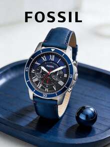Đồng hồ nam Fossil FS5373 Chronograph với dây đeo da màu xanh dương. - Màu xanh lam - Xem 1