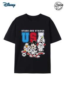 Camiseta Disney Mickey Mouse Donald Duck Flying High con temática de fútbol, top casual de moda con estampado de la Copa Mun dial de Fútbol de Mickey Mouse, regalo para hombre - Negro - Ver 3