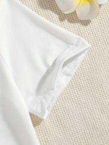 Nuova T-shirt estiva in cotone per ragazze alla moda con stampa limoni, maniche corte e girocollo - Bianco - Visualizzare 4