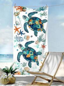 1 pieza Toalla de mar, Toalla de playa grande con estrellas de mar, conchas, estampado vintage de vida marina, Toalla de playa y baño de microfibra absorbente y resistente a la arena, Toalla, Adecuada para viajes, piscina, buceo, surf, yoga, camping, vacaciones en la playa, decoración de fiesta de agua Toalla de playa, Chal de baño esencial para viajes de playa de verano, Decoración de baño Toalla de playa multifuncional (Impresión de un solo lado) - Agua verde azul - Ver 3
