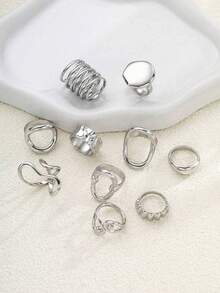 10pcs Vintage Elegant Women's Rings Set Suitable For Daily, Party, Date, Holiday Wear - Silver - View 3