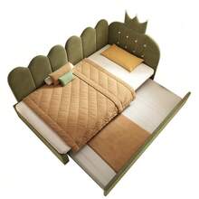 Divano letto 90x200 cm con letto estraibile, letto singolo per ospiti 90x190 cm, a forma di L, velluto, beige, design a griglia con corona, grazioso design a corona e griglia, camera per gli ospiti, senza materasso - Verde - Visualizzare 5