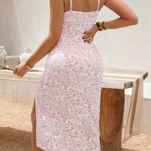 Vestido casual de maternidad con estampado floral y abertura en los tirantes - Rosa Pálido - Ver 11