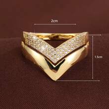 1pc Minimalist V-Shaped Line Design Cubic Zirconia Inlaid Women Fashion Ring, Casual Gift - Multicolor - View 5