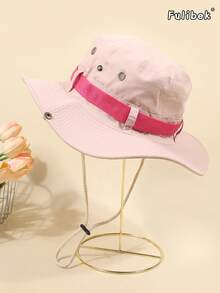 1頂新款男士純色戶外寬簷遮陽帽水桶帽，附防風繩，適合休閒日常、健行、釣魚、露營、騎單車、登山防曬防風帽，男女通用情侶帽 - 粉色 - 查看 1