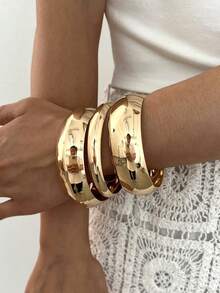 6pcs/Set Vintage Elegant Wide Plain Metal Iron Bangle Bracelets, Suitable For Women's Daily, Party, Vacation And Multiple Occasions, Gift - Gold - View 4