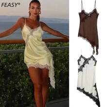 Women's 2026 New Irregular Lace Trim Pure Desire Style Dress - Yellow Long - View 3