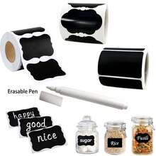 300/120 Stück schwarze PVC-Etiketten, handbeschriftbar, abnehmbare Kreidetafelaufkleber mit abwischbarem Stift, wasserfeste Kreidetafeletiketten – abnehmbar, wiederverwendbar, wasserfest und rückstandsfrei. Ideal für die Organisation und Beschriftung in der Küche. - mehrfarbig - Übersicht 1
