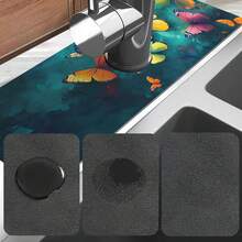 1個蝴蝶印花水槽水龍頭吸盤排水墊，適用於廚房、浴室水槽、檯面，矽藻土洗臉盆可裁剪快乾墊 - 彩色 - 查看 11