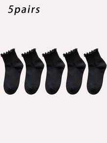 Bộ 2/4/5 đôi tất cotton nữ nhiều màu, dài đến bắp chân, có viền bèo nhún, thích hợp cho cặp đôi và gia đình, độ co giãn cao, kháng khuẩn, khử mùi, mềm mại và thoải mái, phù hợp cho mọi mùa, chất liệu vải dệt thoáng khí, thiết kế tối giản, lý tưởng cho gia đình, đi làm, dự tiệc, kỳ nghỉ, quà tặng ngày lễ. - Nhiều màu - Xem 19