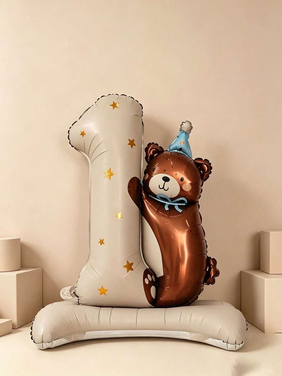 1pc 96cm Large Base 1st Birthday Teddy Bear Foil Balloon, Suitable For Birthday Party Cartoon Balloon Set - View 1