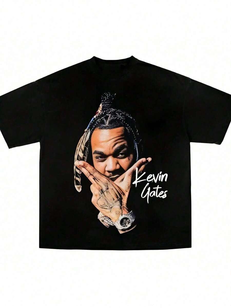 T-Shirt Grafica Retrò Da Uomo 2026 Heavyweight 180gsm - Tessuto Morbido E Traspirante Con Stampa Audace Ispirata A Kevin Gates, Vestibilità Comoda. - 後九洞 - 查看 1
