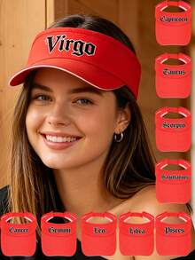 1PC Exclusive Constellation Red Visor Cap, Women Personalized Logo Sun Hat, Breathable & Comfortable, For Daily Wear/Outdoor Light Trips - Red - View 1