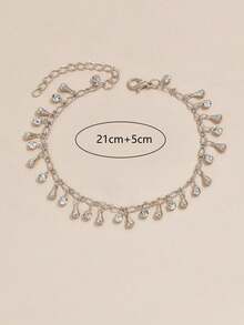 1pc Simple Versatile Random Rhinestone Water Drop Tassel Pendant Women's Anklet (Random Number Of Rhinestone Water Drops) - Silver - View 7