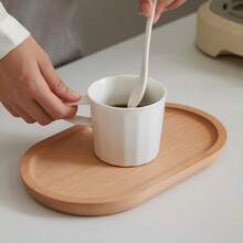 1pc Solid Wood Serving Tray, Oval Coffee Tray, Ins Style Natural Wood Decorative Tray For Home - Multicolor - View 3