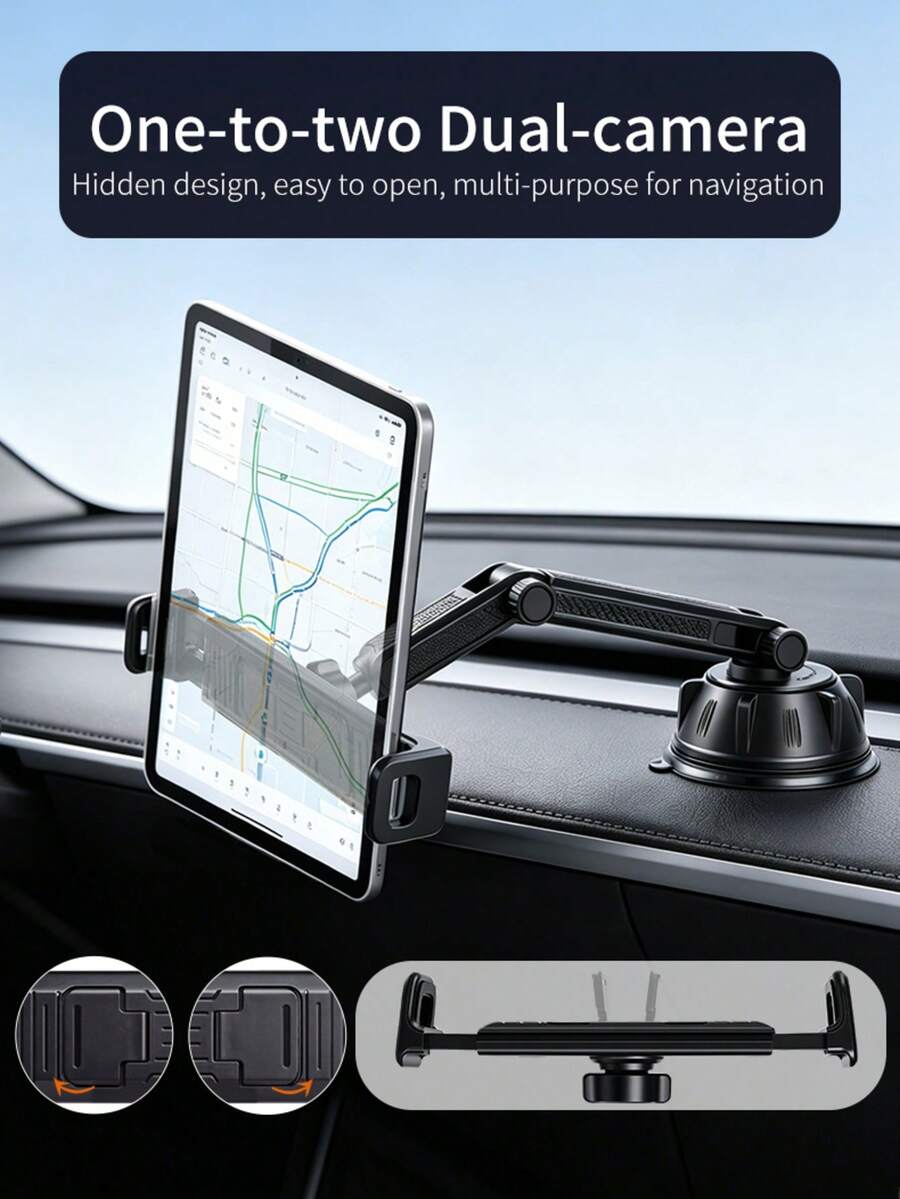 New Dual Phone & Tablet Holder With Large Suction Cup, Car Mount, Kitchen & Bathroom Stand - One Size - View 1