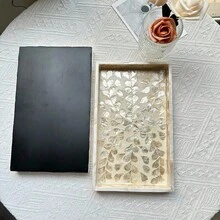 1pc Handcrafted Rectangular Shell Waterproof Easy To Clean Shatterproof Decoration Organizer Storage Plate Tray For Cake Coffee Decorations Jewelry Fruit Snack Tea Jewelry Earrings Dresser Cosmetics Dining Table Jewelry Restaurant Cafe Home - White - View 10