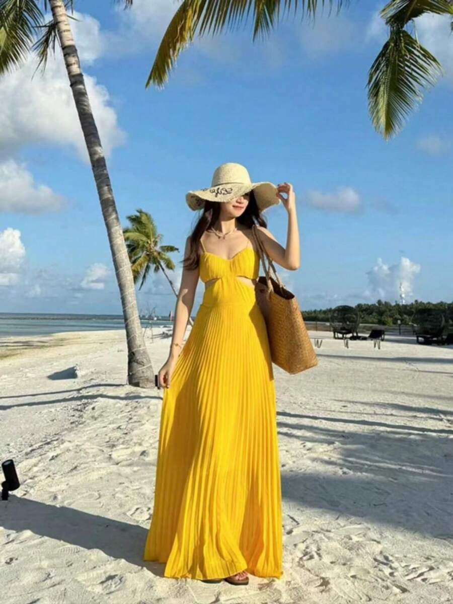Women Midi Dresses - Yellow - View 1