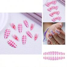 Wear High-End French Striped Cherry Removable Almond Nails Wearable Manicure Nails Fake Nails - 免費穿戴盔甲 - 查看 1