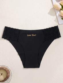 European And American Sexy Ice Silk Lace Patchwork Solid Color Women's Triangle Panties - Black - View 6