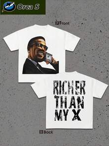 T-Shirt Da Uomo Y2K 2026, "Richer Than My X", Elementi Di Poster TV, Sport All'aria Aperta, Moda Street Moderna, T-Shirt Da Uomo Alla Moda E Morbide Realizzate In 100% Cotone, Re - 白色 - 查看 1