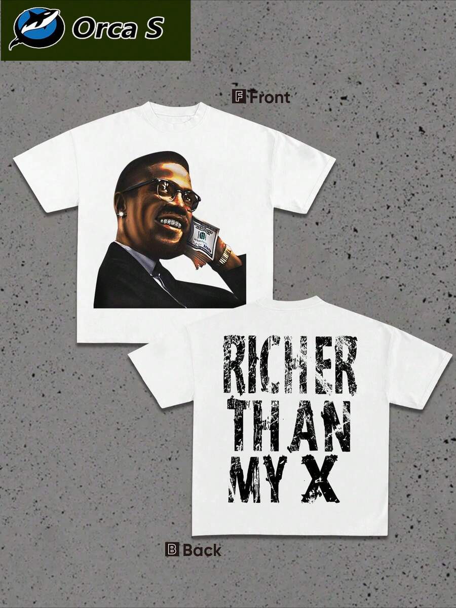 T-Shirt Da Uomo Y2K 2026, "Richer Than My X", Elementi Di Poster TV, Sport All'aria Aperta, Moda Street Moderna, T-Shirt Da Uomo Alla Moda E Morbide Realizzate In 100% Cotone, Re - 白色 - 查看 1