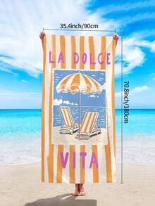 1件時尚橘色條紋大尺寸沙灘浴巾，極簡風「La Dolce Vita」超細纖維快乾吸水防沙浴巾，適合旅行、游泳池、潛水、衝浪、瑜珈、露營、沙灘派對與派對裝飾，夏季海邊旅行必備，度假浴室裝飾水上派對多功能沙灘巾 - 橙色條紋 - 查看 12