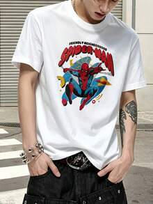 Marvel Marvel Comics Friendly Neighborhood Spider Man Graphic T Shirt 100 Percent Cotton Men Clothes Men's T Shirts Summer Holiday Outfits Marvel Series Mens Gift Ideas Street Wear - 白色 - 查看 5