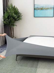 1 Buah Rok Kasur Lilit Sutra Susu untuk Semua Musim, Warna Polos, Rok Kasur Elastis Empat Sisi Bermotif, Cocok untuk Dekorasi Rumah Kamar Tidur - Abu - View 2
