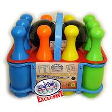 Matty's Toy Stop 10 Pin Multi-Color Deluxe Plastic Bowling Set for with Storage Rack - 12 Pieces Total 10 Pins and 2 Bowling Balls - como en la imagen - Ver 9