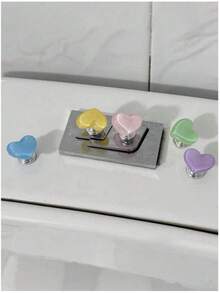 2/4pcs Heart Shaped Toilet Flush Handle,Floral Cartoon Flower Shaped Toilet Flush Button,Toilet Tank Button,Flower Shaped Toilet Plunger,Toilet Flush Button Press Tool,Creative Flower Drawer Pull,Easy Press,Bathroom Accessory,Suitable For Long Nails - Multicolor - View 7
