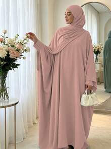 1pc Solid Color Batwing Sleeve Muslim Dress, Conservative Prayer, Outing, Classic Versatile Abaya For Women's Daily Wear, Suitable For All Seasons - Multicolor - View 9