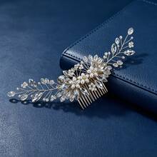 1pc Bridal Fashion Sweet Pearl Rhinestone Side Hair Accessory Exquisite Wedding Dress Updo Hair Comb,Haircomb - Gold - View 7