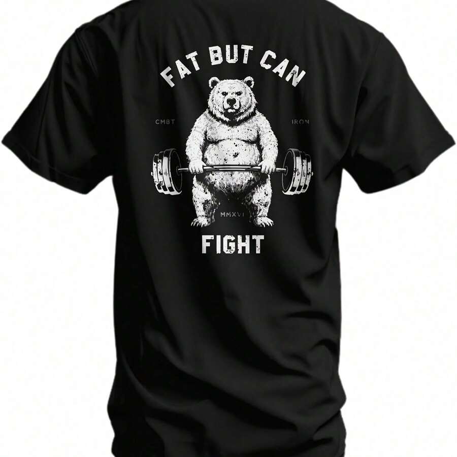 Combat Iron Men's Performance Graphic T-Shirt - Fat But Can Fight Athletic Fit Tee - Black - View 1