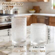 Tomnk 6pcs-12oz+6pcs-10oz  Polka Dot Clear Glass Cups, Flat Bottom Coffee Mugs For Coffee, Latte, Milk & Water, Reusable Drinking Glassware For Home Kitchen Bar, Ideal Mother's Day Gift - 12oz+10oz - 查看 2